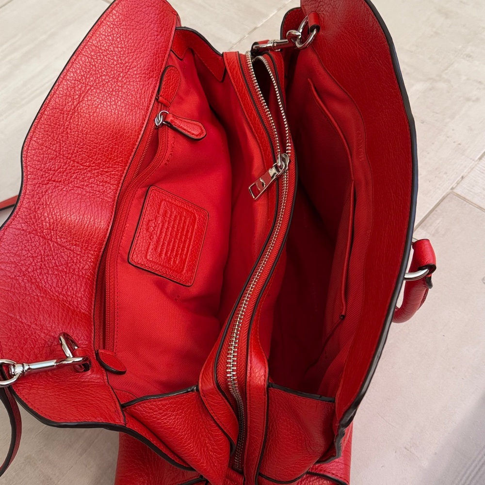 Coach Red Pebbled Leather Satchel with Adjustable Strap - Picture 4 of 16
